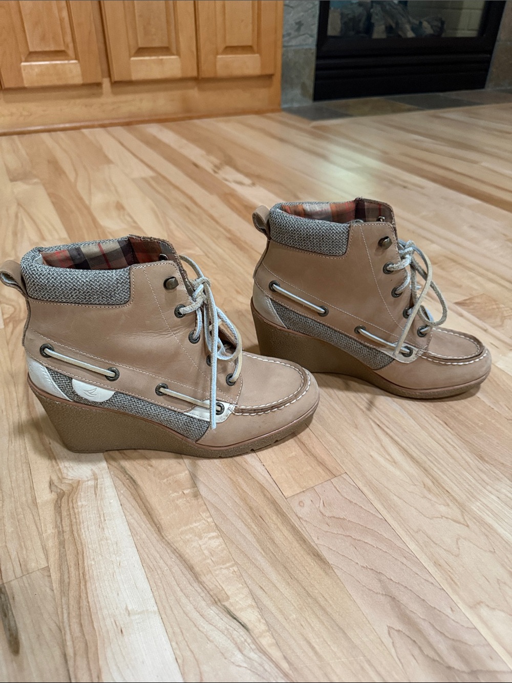 Sperry Wedge Ankle Lace-Up Boots in Tan by